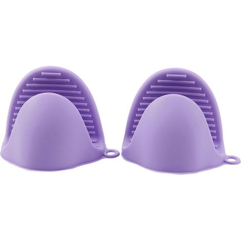 Lot de 2 mini maniques de cuisine en silicone résistant à la chaleur et anti-brûlures, violettes. (1/5)