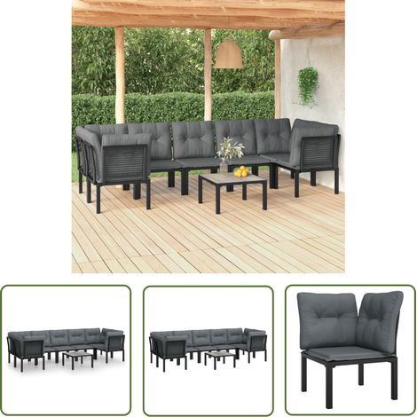 Furniture Limited - Salon de jardin 8 pcs noir et gris résine tre (1/5)