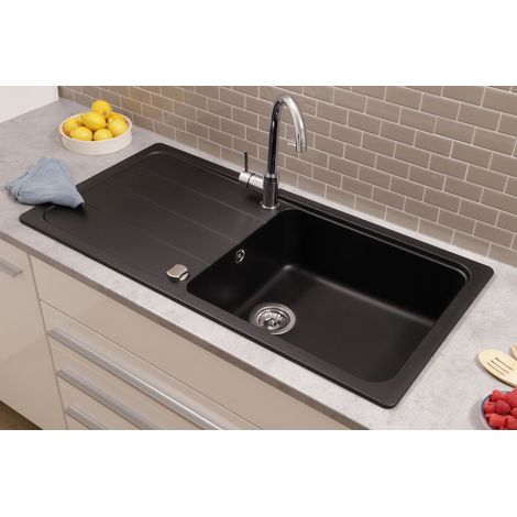 Küchenspüle Einbauspüle Spülbecken Granitspüle 100 x 50 Schwarz Respekta Austin (1/5)
