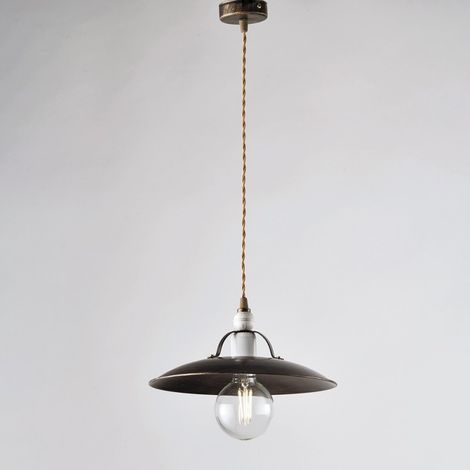 Lustre industriel en fer blanc marron doré une lumière 30x h14 cm