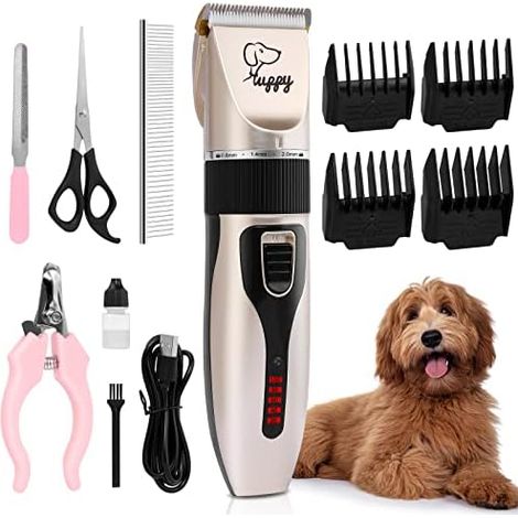 Professional Dog Clipper, Quiet Dog Clipper Long Thick Hair, Electric Pet Clipper Cordless Rechargeable Dog Grooming Kit Shaver for Dogs Cat Pets (1/5)