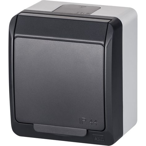 Hermes Einzel-Aufputzsteckdose mit Erdung, hermetisch, 16 A, Schutzart IP44, Anthrazit, 0321-07 (1/5)