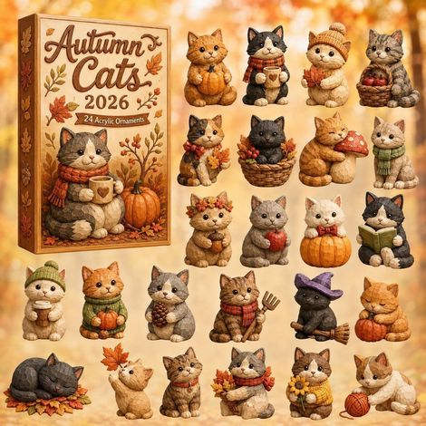 Chat gris citrouille calendrier avent 2026 2D boîte surprise