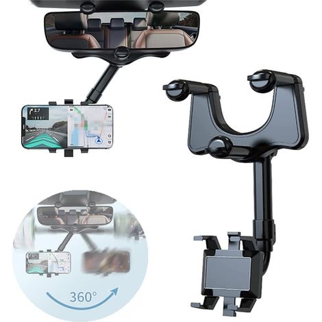 Support Rétroviseur Telephone Voiture,360 Degrés Rotatif Support de Téléphone Universel,Multifonctionelle Universel Support Telephone pour Voiture (1/5)