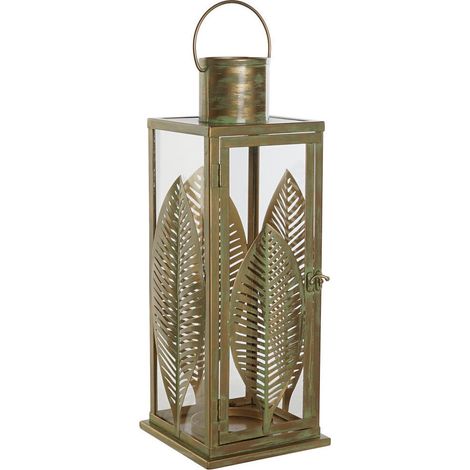 Lanterne décorative métal doré feuilles esprit tropical chic - Doré effet feuille tropicale (1/4)