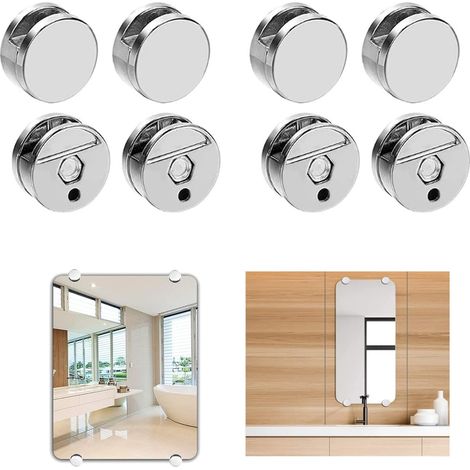 Pince de fixation pour miroir, lot de 4 supports de miroir en alliage de zinc, pour miroir d’une épaisseur de 3 à 5 mm (noir) (argenté - lot de 4) (1/4)