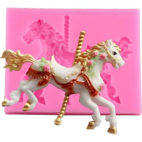 Stampo 3D a forma di cavallo da giostra, stampi in silicone per fondente, stampo per decorare torte a tema giostra, stampi per cioccolato.
