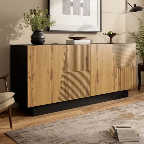Buffet moderne 160x40x72 cm - Avec 4 portes - Étagères réglables - Panneaux de particules - Naturel
