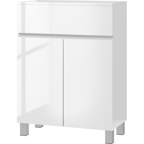 Freestanding Bathroom Cabinet, High Gloss Storage Cabinet with Doors Adjustable Shelf, 60 x 30 x 80 cm, White (1/5)