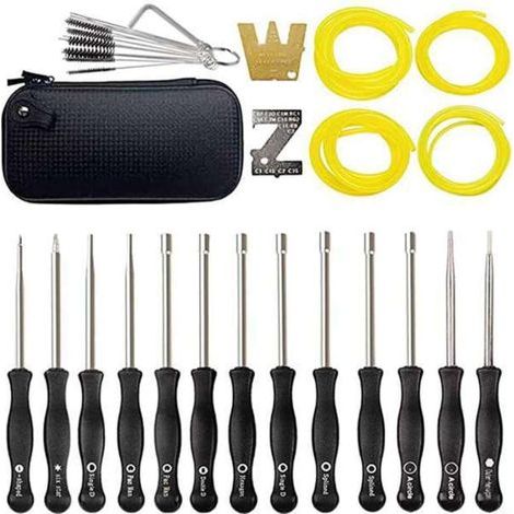 Kit di attrezzi in metallo per la regolazione del carburatore per motori a 2 tempi, kit di tuning completo con più tubi del carburante e custodia portaoggetti per tosaerba e decespugliatori (1/5)