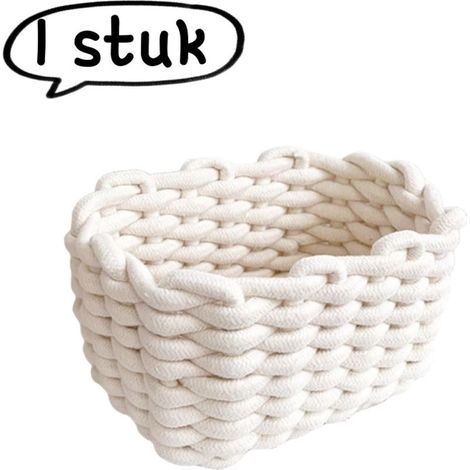 Handmade woven cotton rope storage basket for cosmetics, toys, snacks and small items, white (1/5)
