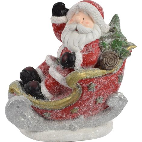 Statua Natalizia Babbo Natale con slitta in poliresina decorazione h 35 cm