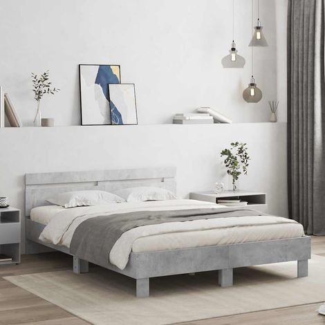 Cadre de lit LED RGB gris béton avec sommier à lattes, 150 x 200 cm, sans matelas - PANGIVO (1/5)