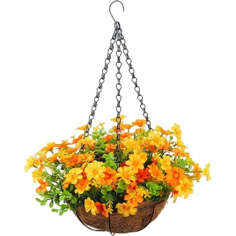 Hängender Blumenkorb – Künstliche Blumendekoration – Verschönern Sie Ihren Garten – Verblasst nicht – 28 x 28 x 44 cm – Verschiedene Farben (1/5)