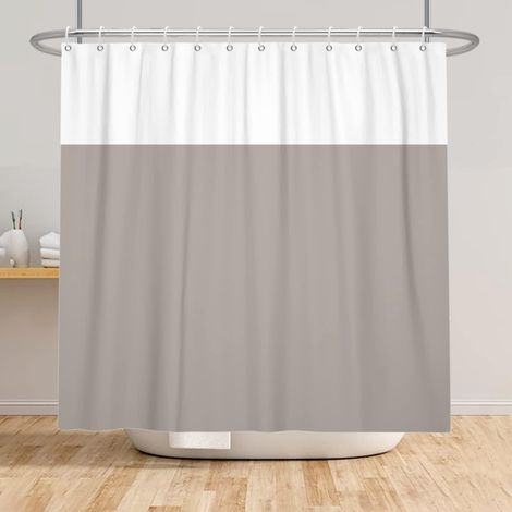 175x190cm Marron Blanc Bicolore Rideau de Douche Minimaliste Tissu Polyester, Classique Traditionnel, Couleur Unie pour Salle de Bain avec Crochets (1/5)