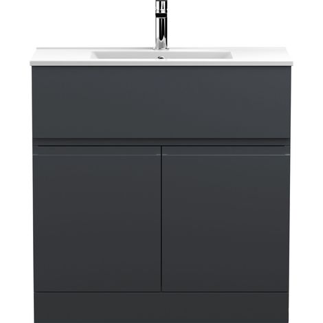 Mavesyn Contemporary 2 Door 1 Drawer Floor Standing Vanity Unit with Minimalist Basin, Dark Grey, 800mm
