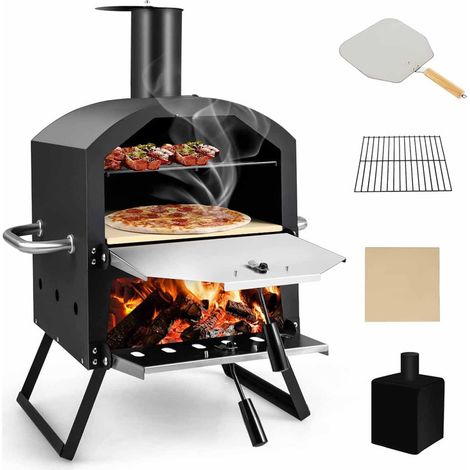 Four à pizza extérieur 2 niveaux – Avec grille de cuisson, pierre à pizza, pelle à pizza, housse imperméable et poignées résistantes à la chaleur (1/5)