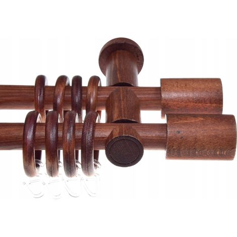 Tringle à rideaux double moderne en bois d'aulne, 120 cm, cylindrique Fi20 (1/5)