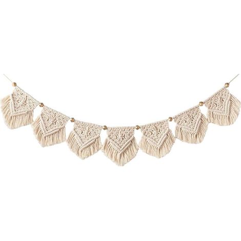 Tapisserie murale en macramé Mkouo, guirlande à franges, décoration murale en coton tissé pour salon, chambre, mariage, fête, 19 cm (1/5)