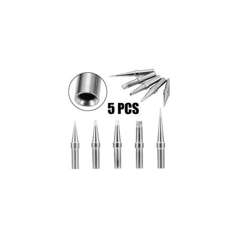 Pointes de soudure interchangeables – Lot de 5 pointes compatibles avec fer à souder Weller WES51, WESD51, WE1010NA, PES51 (forme conique, cylindrique, biseautée, chapeau et ciseau) (1/5)