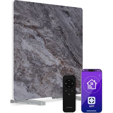 Klarstein Infrarotheizung Wandmontage 420W – Marmoroptik, Thermostat, App & Alexa Steuerung, IP43, Überhitzungsschutz, für Bad & Wohnzimmer, elektrische Wandheizung, Grau