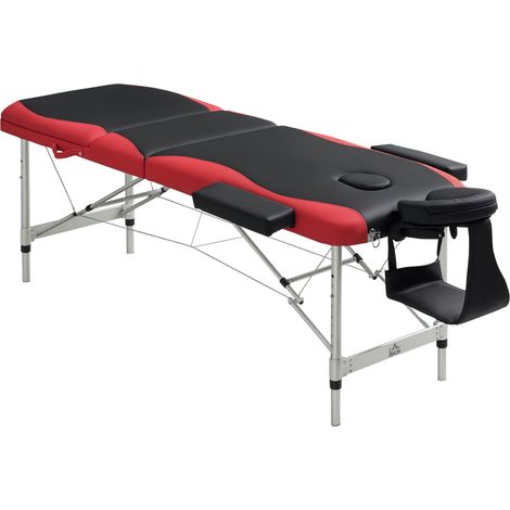Camilla de Masaje Plegable 210x81 cm Portatil Fisioterapeuta 3 Zona Negro y Rojo