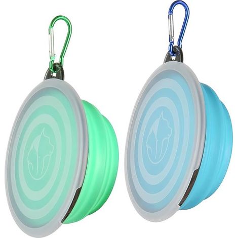 Pelota plegable para perros de 350 ml (2 unidades), Pelotas de silicona animales, viaje portátiles perros gatos, Pelota agua perros azul verde (1/5)