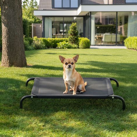 belviona Hundeliege erhöht, wetterfestes Outdoor-Hundebett mit stabilem Metallrahmen, atmungsaktiv & pflegeleicht, 75x47 cm, schwarz (1/5)
