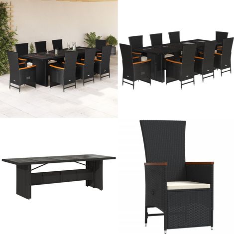 Ensemble à manger de jardin 9pcs coussins noir résine tressée - Salon De Jardin - Meuble De Jardin - Set De Salon De Jardin - Table De Jardin - Chaises De Jardin - Home & Living