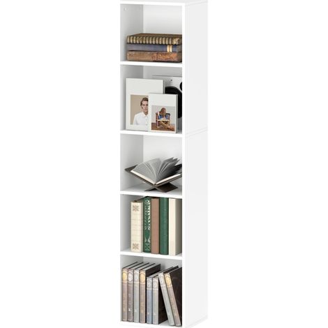 Bibliothèque étagère 5 niveaux réglable, meuble de rangement blanc en panneau de particules, 30 x 24 x 133,5 cm, 40 kg max, pour salon et bureau  CHICFURN (1/5)