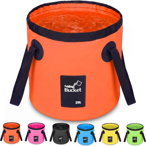 Conteneur d'eau pliable - Seau 20L portable - Pour laver linge et vaisselle - Camping, extérieur-Orange (1/5)
