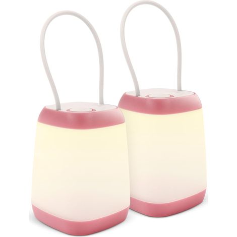 Lot de 2 lampes LED à piles, lampes de tente LED portables, étanches IPX4, 3 modes [Rose]
