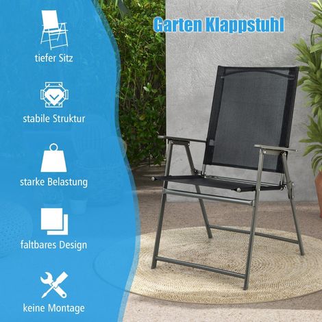 Set di sedie pieghevoli da giardino, tessuto resistente alle intemperie, nero