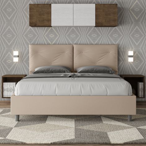 Letto matrimoniale contenitore imbottito 160x200 similpelle tortora Appia (1/5)