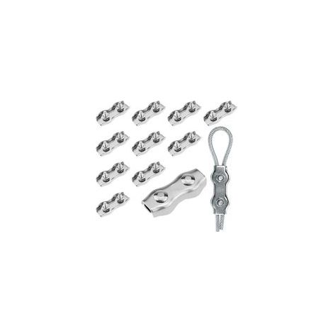 Duplex Clips Serre-Câbles 12 Pièces M3 Duplex Clips, 304 Serre Cable Acier 3mm Pinces Duplex pour Cable Acier 3mm,pour Cordes à Linge en Câble Métallique, Voiles De Soleil (1/5)