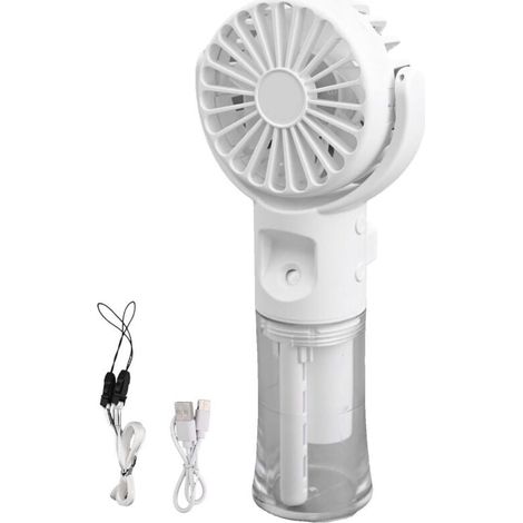 Tischventilator, tragbarer, wiederaufladbarer Tischventilator mit 4 Geschwindigkeitsstufen und Wassernebel für Kinder und Studenten (weiß) (1/4)