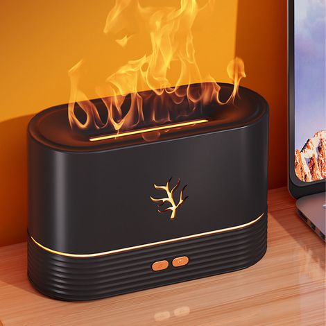 Luftbefeuchter mit bunter Flamme – Mini-Luftbefeuchter mit leiser Funktion und ätherischen Ölen für Zuhause und Büro, Schwarz (1/5)