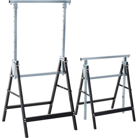 Lot de 2 tréteaux pliants en acier réglables hauteur 80-130 cm capacité 200 kg noirs (1/5)