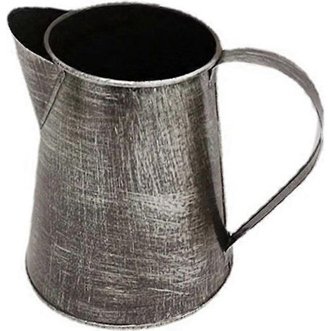 Vase en métal décoratif style shabby chic, pichet porte-fleurs, vase en métal avec anse pour la maison et le jardin, pot de fleurs argent antique (1/5)