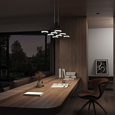Pendelleuchte 72cm LED Hängelampe Dimmbar mit Fernbedienung 3000K/4000K/6000K Verstellbares Kabel 32W matt Schwarz Hängeleuchte für Esszimmer Wohnzimmer Schlafzimmer (1/5)