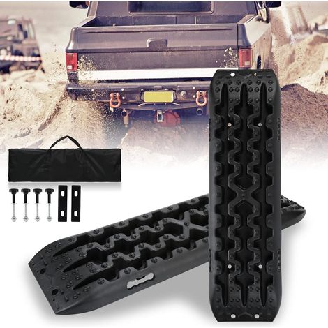 2 Pièces Tapis de Traction en Plastique Aide au Démarrage Planche de Récupération avec sac de Rangement et Outil d'installation, Pour Véhicules Tout-terrain, Camping-car, Camion, Voiture (1/5)