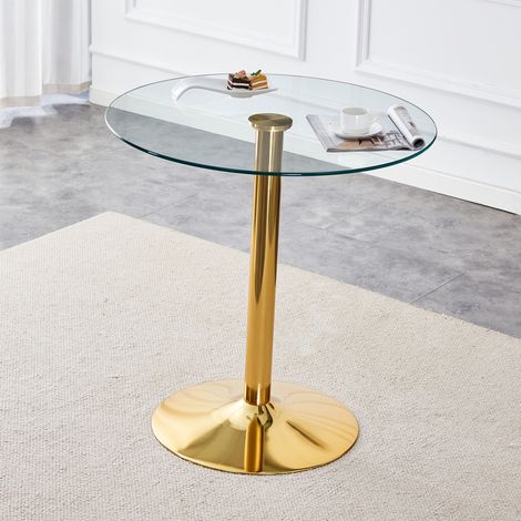 Tavolo bar rotondo 89x89x92 cm trasparente in vetro e metallo dorato con base stabile (1/5)