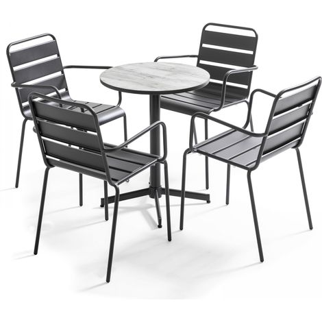 Table de jardin ronde 4 fauteuils acier gris  - Tivoli