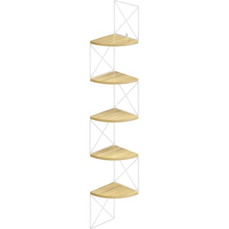 VASAGLE Scaffale Angolare a Parete con 5 Ripiani, Libreria Angolare, Mensole da Muro ad Angolo, per Camera da Letto Soggiorno Bagno Cucina Studio, Giallo Paglierino e Bianco Opaco LLS851YD01 (1/5)