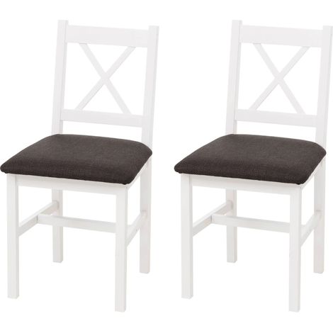 Lot de 2 chaises de salle à manger en bois massif blanc avec assise rembourrée noire style maison de campagne 040009056 (1/5)