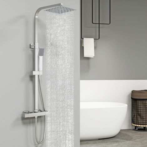 Sky Bathroom Chrome Thermostatic Mixer Shower Set Square Twin Head Exposed Valve (1/5)