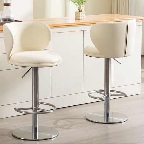 Tabouret de bar pivotant réglable en hauteur avec dossier, acier inoxydable blanc HAVRYA (1/5)