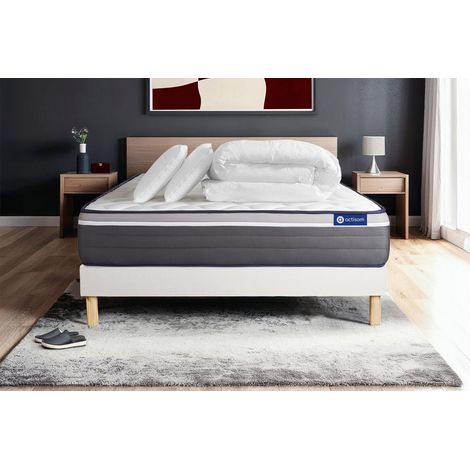 Pacchetto letto completo - Materasso 200x200cm + Box spring con doghe (kit) + 2 cuscini + Piumino - Actilatex Plus (1/5)