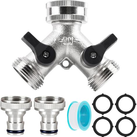 1 Distributeur Eau 2 Voies 3/4", Robinet Métal, Vannes Indépendantes, Lave-Linge, Jardin