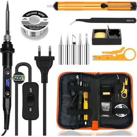 Fer à Souder Kit 80W Température Réglable 180-500°C Electronique de Precision avec Interrupteur ON/OFF, 5 Conseils de soudage etc. (1/5)